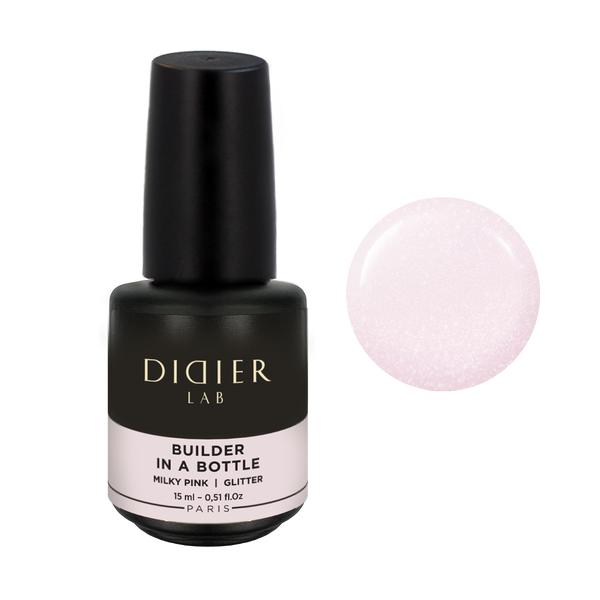 Builder Gel in a bottle, Milky Pink Glitter, DidierLab, 15ml