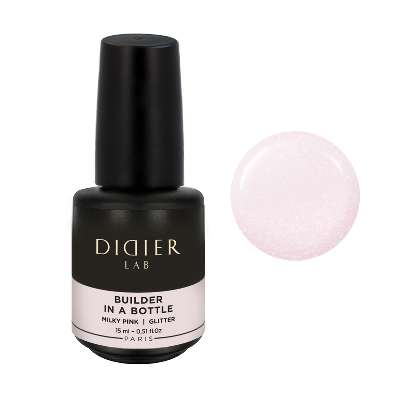 Builder Gel in a bottle, Milky Pink Glitter, DidierLab, 15ml