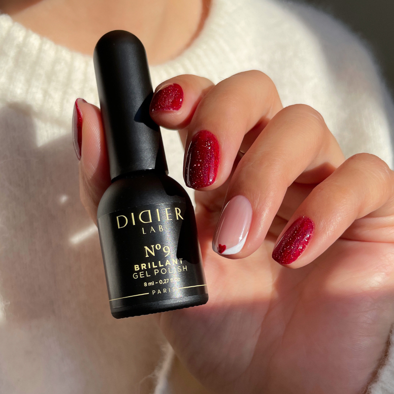 Festliches Red Sparkle Trio – Octagon Base, Brillant No 9, Super Shiny Top Coat, Didier Lab