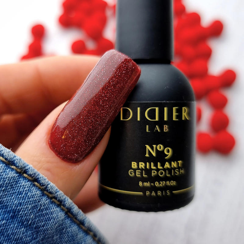 Festliches Red Sparkle Trio – Octagon Base, Brillant No 9, Super Shiny Top Coat, Didier Lab