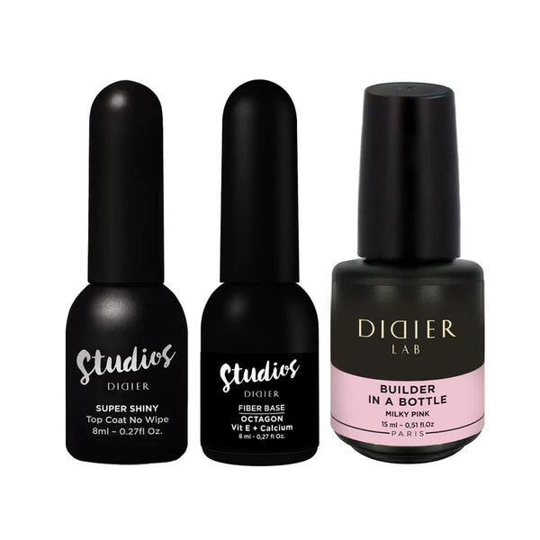 Bestseller Set: Builder Gel in der Flasche + Top Coat Super Shiny + Fiber Base Octagon