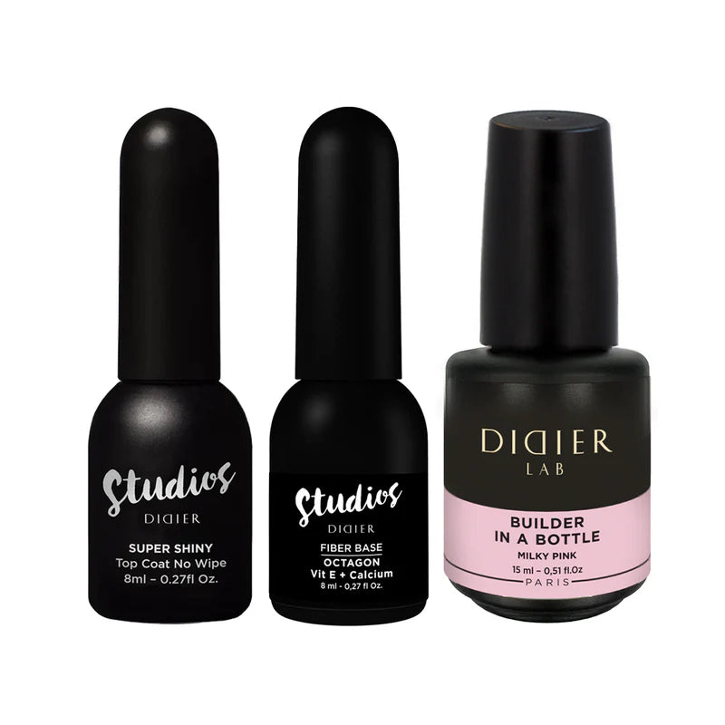Bestseller Set: Builder Gel in der Flasche + Top Coat Super Shiny + Fiber Base Octagon